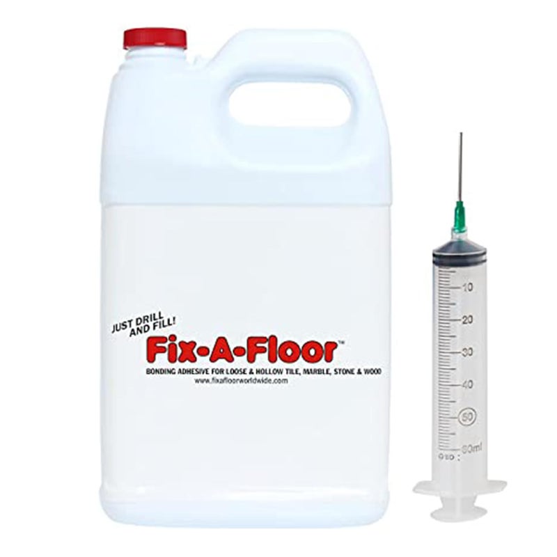 Fix-A-Floor Tile Repair Adhesive – Extra Strength Adhesive for Tile, Marble, Stone, Wood - Easy DIY Repair – Versatile Compatibility - 1 Gallon Jug – Comes with a Syringe Applicator - Image 1